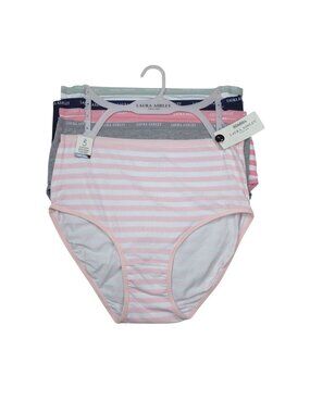 Laura Ashley Womens 5-Pack Tag-Free Panties Large Striped & Solid Cotton Spandex